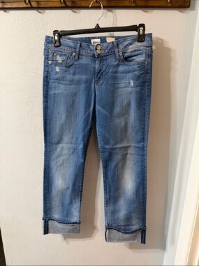 Women's Hudson Ginny Crop Straight w/ Cuff Mid Blue Cropped Jeans
